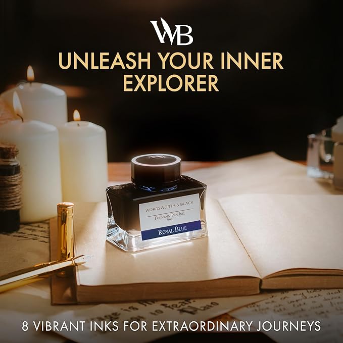 Wordsworth and Black Fountain Pen Ink Bottle (50 ml) Premium Luxury Edition, [Royal Blue] Fountain Pens Bottled Ink; Classic Designed Bottle Smooth Flow 50 ml