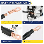 haisstronica 10pcs 1/0 AWG - 1/2" (M12) Battery Cable Lugs, Heavy Duty Copper Wire Lugs with 10pcs 3:1 Adhesive Heat Shrink Tubing,0 Gauge Wire Connectors Battery Terminal Connector,Battery Cable Ends