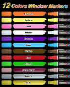 FansArriche Liquid Chalk Markers, 12 colors 10mm Erasable Marker Pens, Washable Window Markers For Glass, Blackboard, Bistro Menu, Car Windows, Mirrors, Labels, 3 In 1 large nib