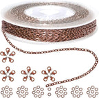 Jishi 33ft Link Cable Chain Roll 2mm, Red Copper Chain for Jewelry Making Necklace Earring Bracelet DIY Craft Jewelry Making Findings Supplies, Copper Plated Iron Metal Rolo Necklace Chain Spool Set