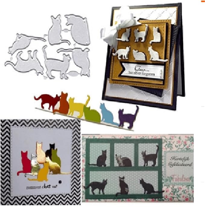 Cutting Dies Metal Stencils Scrapbooking Tools DIY Embossing Template for Paper Card Making Album Arts Crafts Supplies (6 Cats-8.7x6cm)