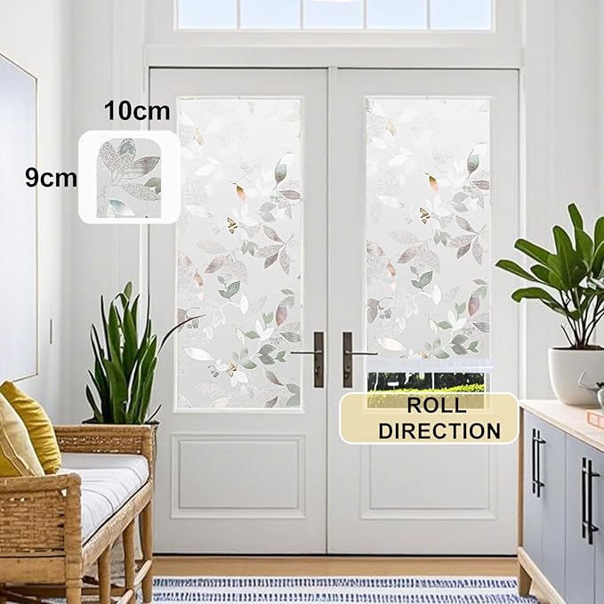 Window Privacy Film Decorative for Front Door, Bathroom Static Cling Stained Glass Sticker Opaque Heat Control UV Blocking Non-Adhesive for Home Windows, Magnolia