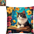 Fanxvivy Stamped Cross Stitch Kits for Adults Beginners Pillow Needlepoint Kit with Embroidery Pattern Needlework Kit Prestamped Stitches Kit 11CT Cross Stitching-Cat Flowers 18x18 inchs