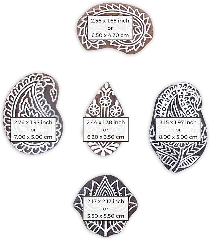 HASHCART® Elegant Designs Flower and Lotus Wooden Block Stamps Set of 5, Handmade Wood Printing Stamps for Kids' Art Projects, Textiles, Fabric, Clay, Henna, Tatotoo, Wood Stamp for Craft