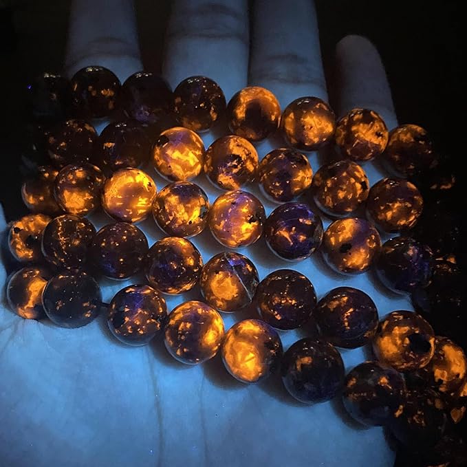 10MM 72pcs Natural Flame Yooperlite Stone Energy Beads Round Loose Beads for Jewelry Making DIY Bracelet Necklace 2 Strands 32"