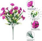 Artificial Flowers Fake Plants for Outdoors Decoration, 12 Bundles Silk Morning Glory with Eucalyptus Realistic UV Resistant Fuchsia Faux Flowers for Outside Planter Yard Patio Garden Home Indoor