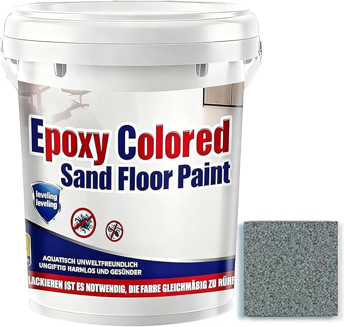 Epoxy Colored Sand Floor Paint, Epoxy Floor Paint for Concrete, High Gloss Marble Effect Coating, Waterproof Non-Slip Concrete Paints, Suitable for Indoor/Outdoor Use (Dark Gray,320 oz/10 kg)