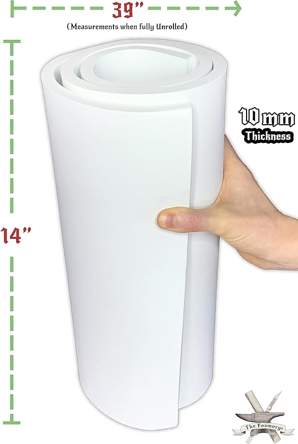 Shape Retention EVA Cosplay Foam 10mm (1mm-10mm) 14x39 inch White or Black High Density EVA Foam Sheets. Premium 85 kg/m3 Heat Shape Material for DIY Convention or Halloween Costumes by The Foamory
