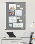 38"x28" Enclosed Bulletin Board, Lockable Weather-Resistant Aluminum Cork Noticeboard for School & Office, Silver Frame w/Grey Flet