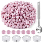 500 Pcs Wax Seal Kit - Pink Octagon Sealing Beads With 4 Tea Candles and 1 Melting Spoon for Crafts, Letters, Wine, Greeting Cards
