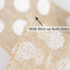 MEEDEE Burlap Ribbon with White Polka Dots - 2.5 Inch Natural Linen Wire Edge Craft Ribbon for Baby Shower, Beach, Farmhouse Gift Basket, 10 Yards