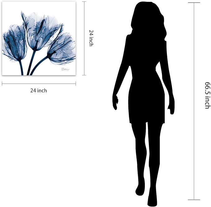 Empire Art Direct - TMP-AK011A-2424 Blue Tulip X-Ray Flower Wall Art on Frameless Free Floating Tempered Glass Panel Ready to Hang, Living Room, Bedroom ＆ Office, 24" x 24" x 0.2"