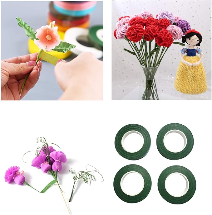 4 Rolls 1/2 Inch Floral Tapes Florist Wraps for Bouquet Stem and Flowers Making Craft Projects (30 Yards, Dark Green)