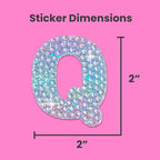 StickerBeans® Rhinestone Alphabet Letter Sticker Q - Unique Sparkly Design 2” x 2” Cut-to-Shape Adhesive - Personalization, Collecting, Gifting, Scrapbooking, Decorating Laptops, Phone Cases, All Ages