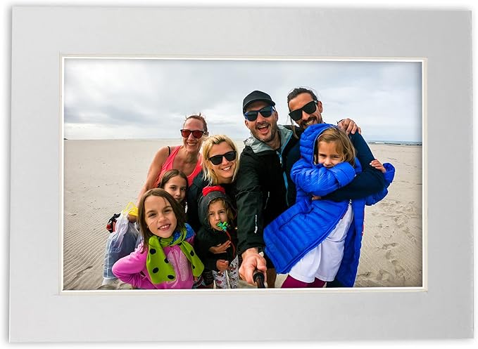 8x10 Mat Bevel Cut for 5x8 Photos - Acid Free Metallic Silver Precut Matboard - For Pictures, Photos, Framing - 4-ply Thickness