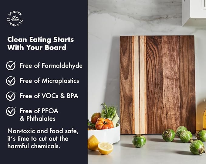 Sonder Los Angeles, Large Walnut/Cherry/Maple Wood Cutting Board for Kitchen, Charcuterie Wooden Board, Sorting Compartment, Reversible 17x13x1.1 in (Gift Box Included)