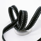CT CRAFT LLC Black Cotton White Stitched Ribbon 3/8" x 10 Yards for Home Décor Gift Present Wrapping DIY Crafts Birthday Wedding Bouquet Christmas