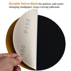 6-Inch No-Hole Hook and Loop Sanding Discs 150-Grit, Random Orbital Sandpaper for Automotive and Woodworking, 100-Pack