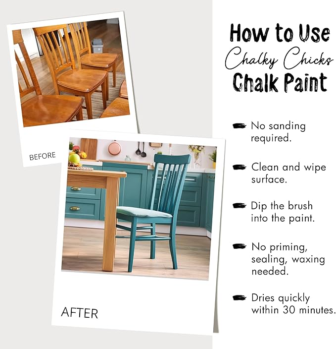 Chalky Chicks All-in-One Chalk Paint for Furniture or Cabinet - 4 Fl Oz - Matte Finish Old Lace (Off White) for Metal, Wood Furniture Paint - No Sanding All-in-One for Home Decor & Crafts, USA Made