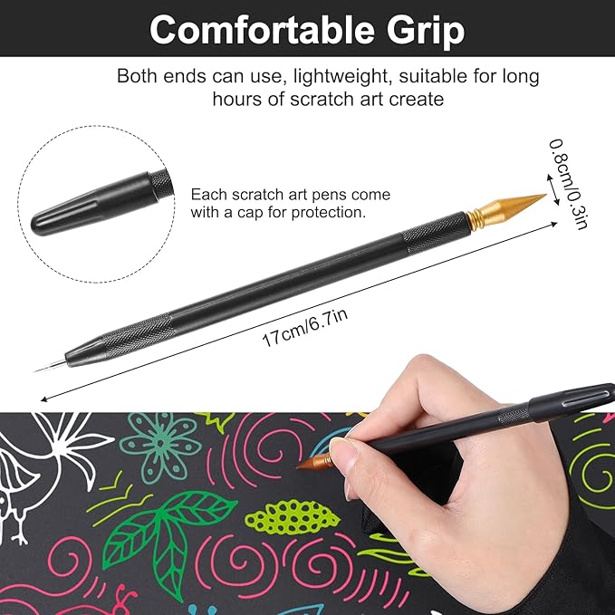 9Pcs Scratch Art Tools Set Including Artist Glove, Tool Bag, Scratch Coloring Pens, Plastic And Wooden Stylus, Scraper, Repair Pen, Clean Brush Scratchs Painting Drawing Tools for Adult Painting Paper