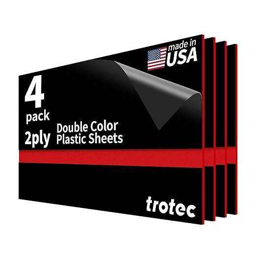 Trotec TroLase | 12"x24"x1/16", 4 Pcs | Black/Red | 2 Ply | Modified Acrylic | Laser Engraving Double Color Plastic Sheet | Engraving Blanks for Laser, Saw, Guillotine | Made in USA
