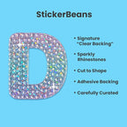 StickerBeans® Rhinestone Alphabet Letter Sticker D - Unique Sparkly Design 2” x 2” Cut-to-Shape Adhesive - Personalization, Collecting, Gifting, Scrapbooking, Decorating Laptops, Phone Cases, All Ages