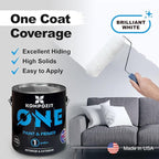 Kompozit ONE Ultra Cover Interior/Exterior White 100% Acrylic Paint & Primer for walls 1 Gallon, Flat. High Durability and Scratch-Resistant Paint. Made in USA. Low VOC.