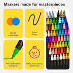 ARTISTRO 48 Dual-Tip Fabric Markers - Fabric Decorating Kit - Permanent for Clothes - No Bleed Pens for T-Shirts, Bags, Textile, Canvas, and More (Brush Tip and Fine Tip)