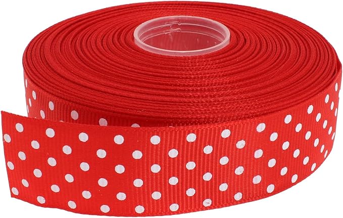 Polka Dot Grosgrain Ribbon 25 Yard Each Roll 100% Polyester (1", Red)