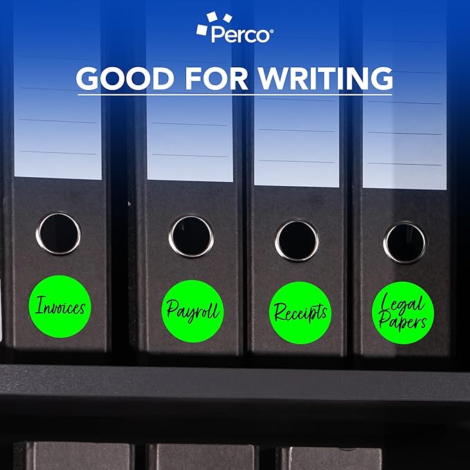 Perco Fluorescent Green 3-Inch Round Circle Dot Sticker Labels - Multi-Roll Pack (3 Rolls, 500 Labels Each) - Permanent Adhesive, Vibrant Colors, Strong Hold - Perforated for Easy Use - Made in USA