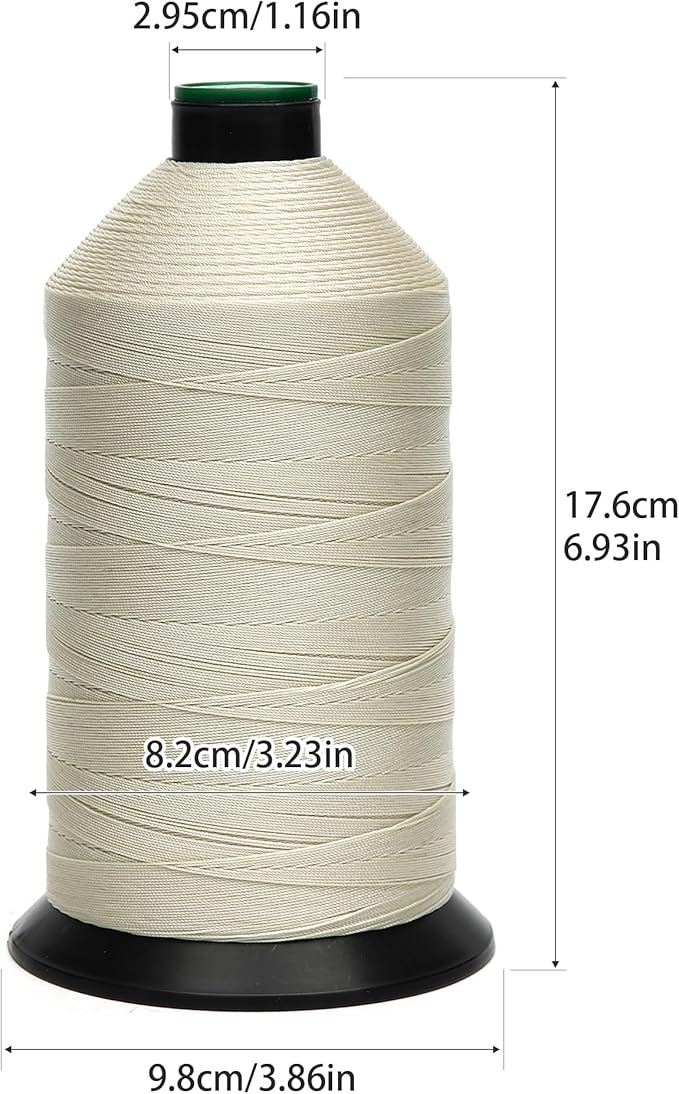Extra Strong Bonded Nylon Thread #138 Tex135 – 16 OZ, 3000yds, Versatile Stitching Solution for Leather, Upholstery, Canvas Repair and More (Beige)