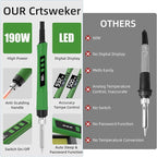 Soldering Iron Kit, 190W Soldering Gun, 110V LED Solder Kit for Electronics, Adjustable Temperature 356-932℉, Includes Solder Wire, Sucker, Tips, Stand, Tweezers, Paste and Solid Wood Box, Army Green