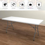 2 PCS 70.8" W X 29" D X 29" H - 6 ft White Folding Table White Portable Heavy Duty Plastic Fold-in-Half Utility Foldable Table for Camp，Picnic & Party