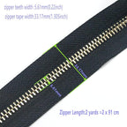 Leekayer #5 Metal Zippers Roll Bulk 2 Yards Black Zipper by The Yards with 10 pcs Sliders Light Gold Teeth Zipper for Sewing Bag Craft Backpack, Wallets, Purses Handmade