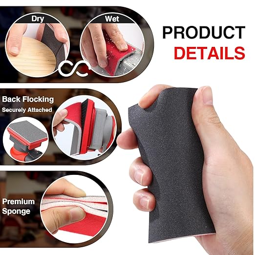 30-Pcs 3x4 Inch 800 Grit Sanding Sponge Set, Soft Foam Hand Sanding Blocks, Ultra-Fine Wet/Dry Sandpaper for Wood, Metal, Drywall, Furniture Polishing