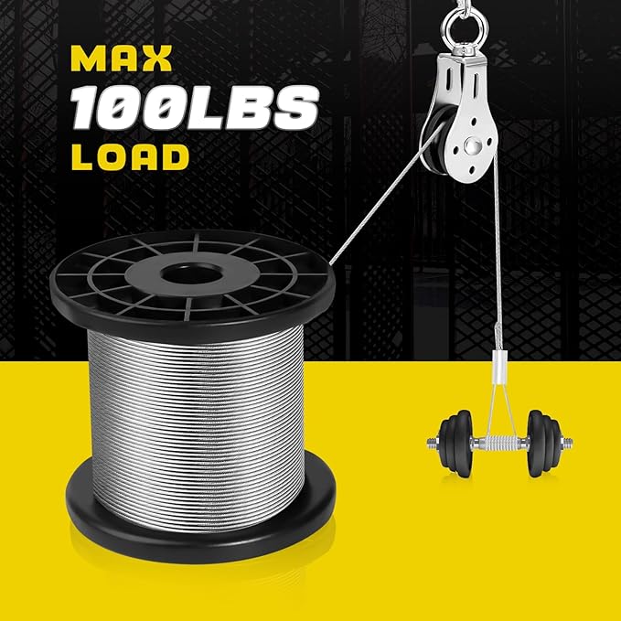 316 Stainless Steel Cable, 400FT 1/32IN Wire Rope 7 * 7 Strand with 100Pcs Aluminum Sleeves Stops, Guide Wire for Outdoor String Lights for String Lights Hanging, Clotheslines, Trellis (400FT)