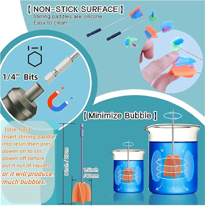Silicone Resin Mixer Epoxy Mixer Paddles,Reusable Reusable Paint and Resin Mixer Paddle to Mix,Mixer for Drill Paint Mixer/Paint Stirrer for Mixing Resin, Epoxy, Silicone Molds(4-Large)