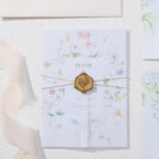 UNIQOOO 50 Sets Pre-Folded Vellum Jackets for 5x7 Invitation & Gold Eucalyptus Wax Seal Stickers, Wedding Invitations Wraps Bulk for Wedding Bridal Baby Shower Envelopes