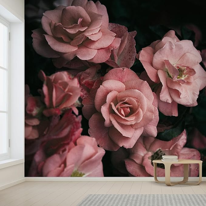 wall26 Wall Sticker/Wall Mural Dark Rose Flower Blossoms Nature Wilderness, Not Peel and Stick, Non-Woven Wallpaper Decorative for Bedroom, Living Room,Office - 132x120 inches