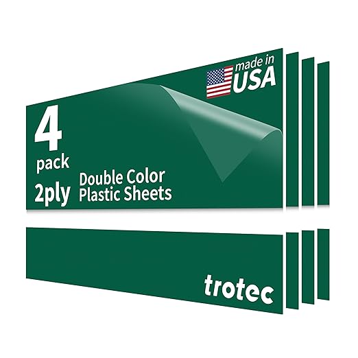 Trotec TroLase | 12"x24"x1/16", 4 Pcs | Dark Green/White | 2 Ply | Modified Acrylic | Laser Engraving Double Color Plastic Sheet | Engraving Blanks for Laser, Saw, Guillotine | Made in USA