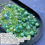 Assorted Glass Resin Beads Multi Size Colors Smooth Cracked Gravel Millet Spacer Beads for Bracelets Necklace Earring DIY Jewelry Making Craft(Light Green Series)