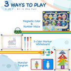 Magnetic Color & Number Maze Toy - Interactive Montessori Learning Board with Whiteboard, 3 Watercolor Pens, and Monster Puzzle for Kids Ages 3+
