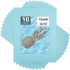 Mat Board Center, Pack of 10, 11x14 for 8x10 Deep Blue Color Mats - Acid Free, 4-ply Thickness, White Core - for Pictures, Photos, Framing