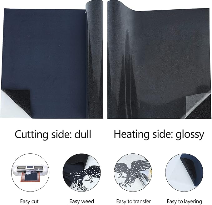 guangyintong Glitter Black Heat Transfer Vinyl HTV Rolls, 12" x 8ft Iron on Vinyl for T Shirts Glitter Black HTV Vinyl for All Cutter Machines Easy to Cut & Weed for Heat Vinyl Design