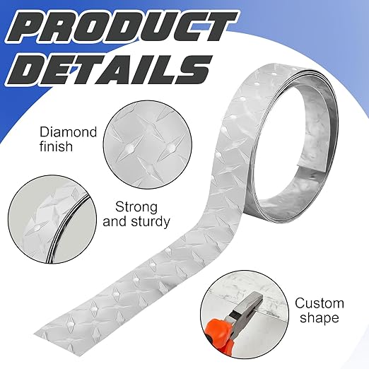 Diamond Plate Sheet Metal Aluminum Diamond Heavy Duty Tread Sheet Tread Plate for Wall Covering, Cargo Trailer, RV (120 × 2 Inch)