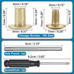 YORANYO 150 Sets 8MM Chicago Screws Leather Rivets for Fabric Chicago Binding Screws Buttons Metal Studs Rivets for Decorate and Repair Belts Bags Shoes Purse Dog Collar Leather Craft (Gold)