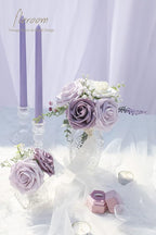 Floroom Artificial Flowers 50pcs Real Looking Lavender African Violet Purple Foam Fake Roses with Stems for DIY Wedding Bouquets Bridal Shower Centerpieces Floral Arrangements Party Tables Decorations