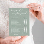Minimalist Green Wedding Party Supplies: 25 Guest Bridal Shower Games - Engagement Party Cards
