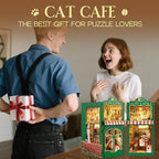 Book Nook Kit,DIY Miniature House Kit for Adults, Teens and Beginners, Dollhouse Booknook Cat Cafe Tiny House Bookshelf Decor 3D Wooden Puzzle, Gifts for Family, Friends