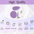 2" Holographic Thermal Label Stickers, Round Direct Thermal Label Stickers, Glitter Thermal Printer Sticker Labels for Gift Wrapping, Perforation Line Design- Glitter Purple